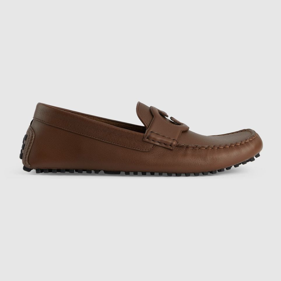 Homme GUCCI Chaussures A Picots | Mocassins Gg Pour Homme Cuir Doux Marron