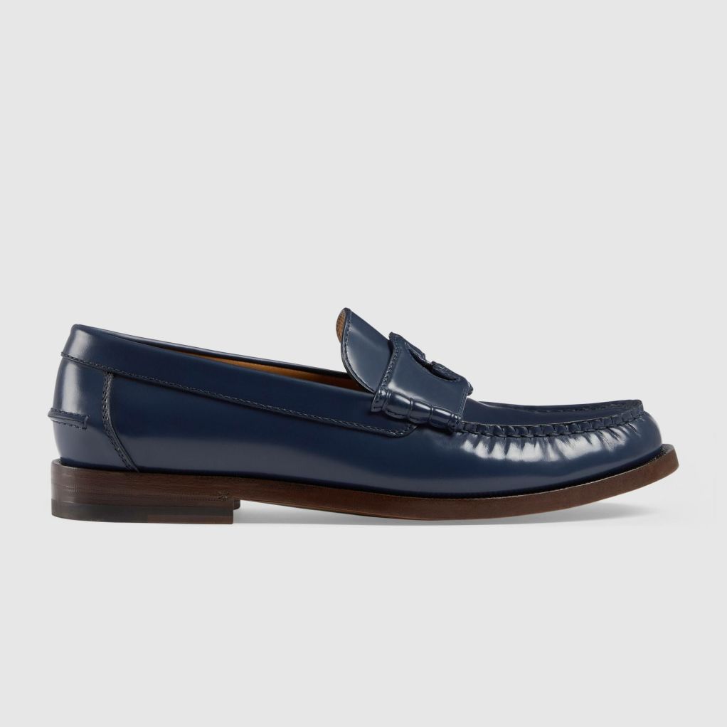 Homme GUCCI Mocassins | Mocassins A Motif Gg Pour Homme Cuir Bleu