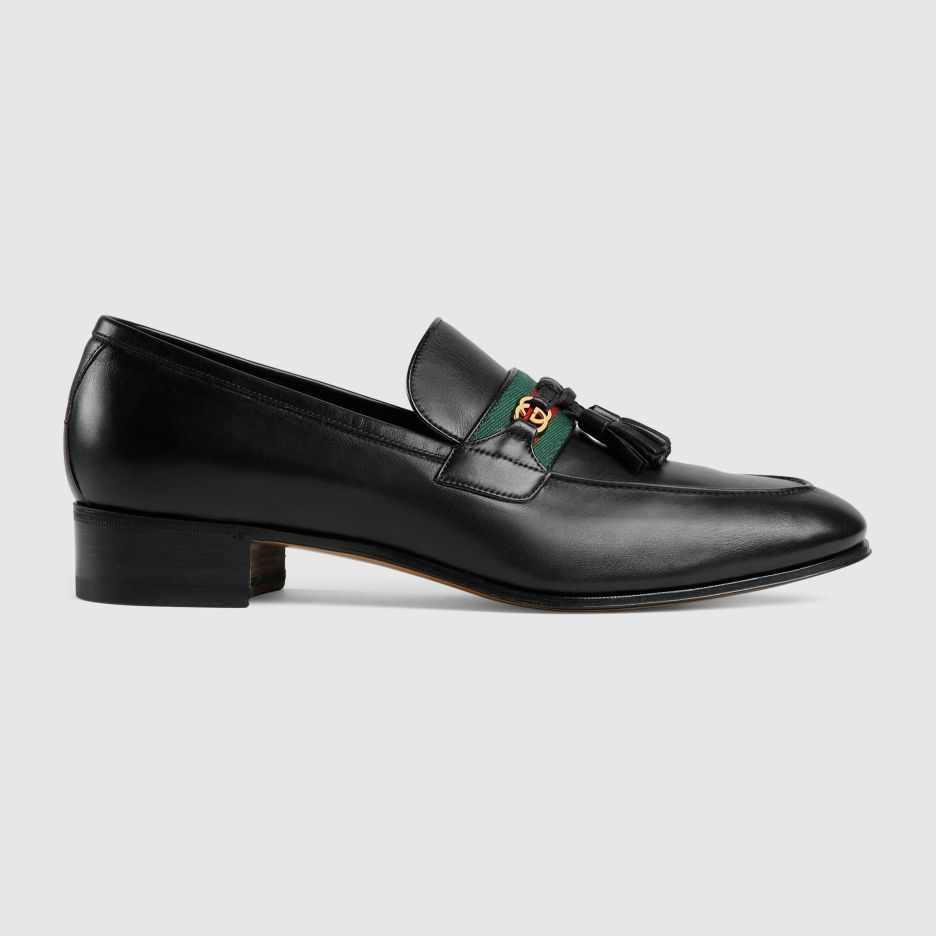 Homme GUCCI Mocassins | Mocassins Avec Bande Web Et Gg Cuir Noir
