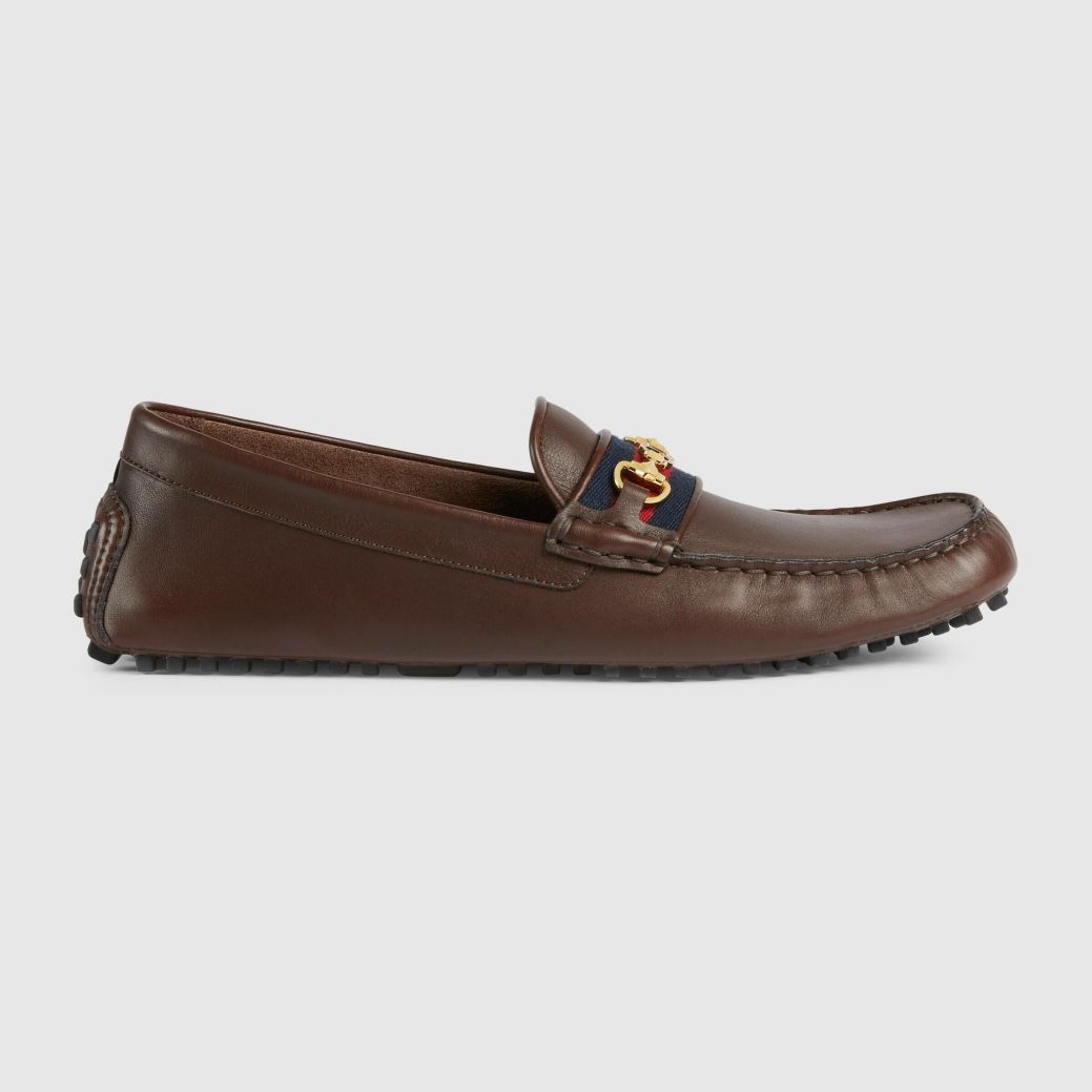 Homme GUCCI Chaussures A Picots | Mocassins Avec Bande Web Pour Homme Cuir Cacao