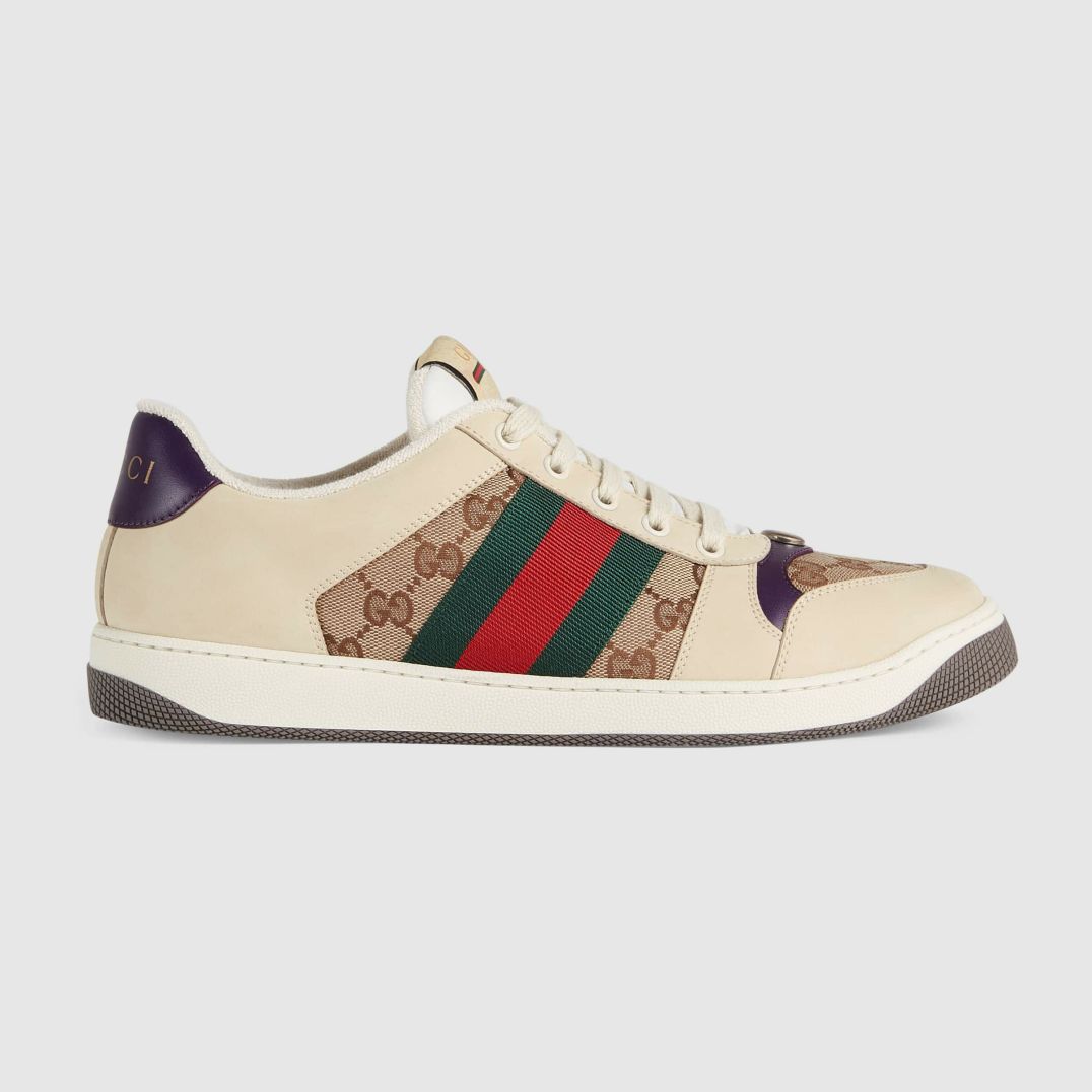 Homme GUCCI Baskets | Baskets Screener Pour Homme Cuir Beige Et Toile Gg